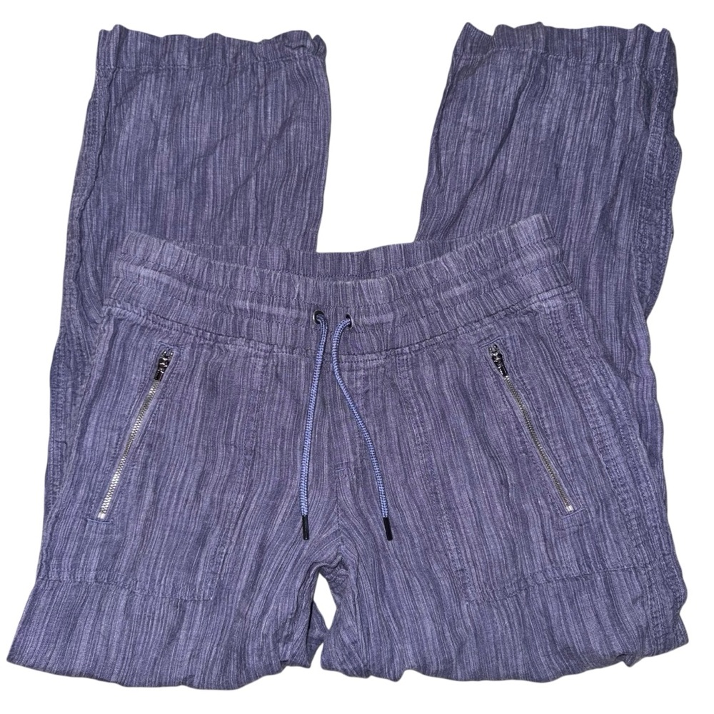 ATHLETA Cabo Linen Wide Leg Pants Blue Relaxed Resort wear Coastal grandma Sz 8 - Picture 3 of 14